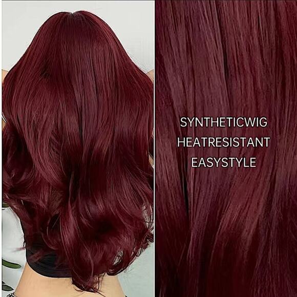 Wine Red Long Layers 24 Inch Wig With Bangs - Picture 4 of 5